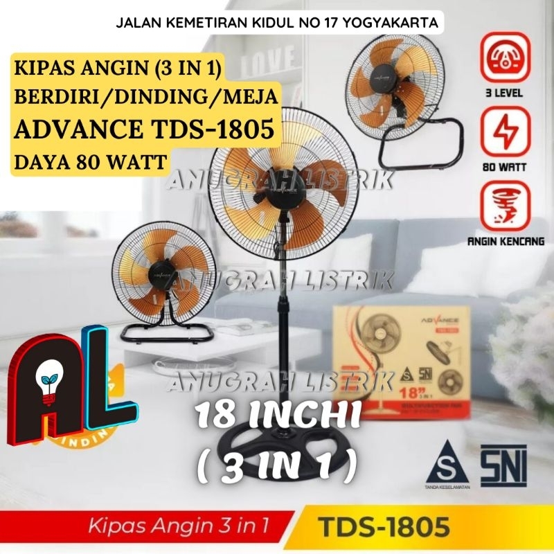 Jual ADVANCE Kipas Angin Berdiri TDS 1805 Stand Fan 3 In 1 Wall Fan 18