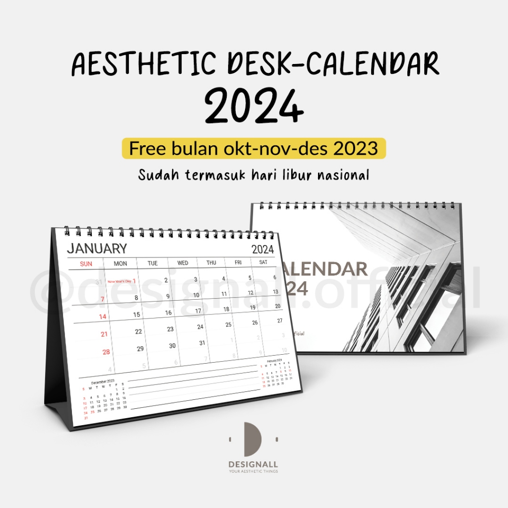 Jual Designall Kalender 2024 Aesthetic Meja Kalender Duduk Spiral SE