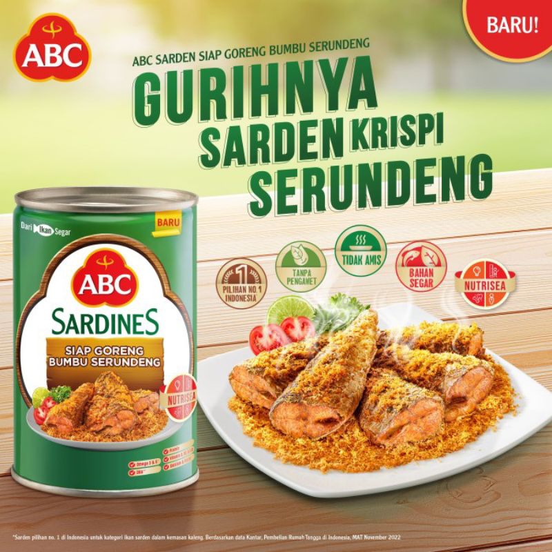 Jual Abc Sardines Sarden Siap Goreng Bumbu Serundeng Shopee Indonesia