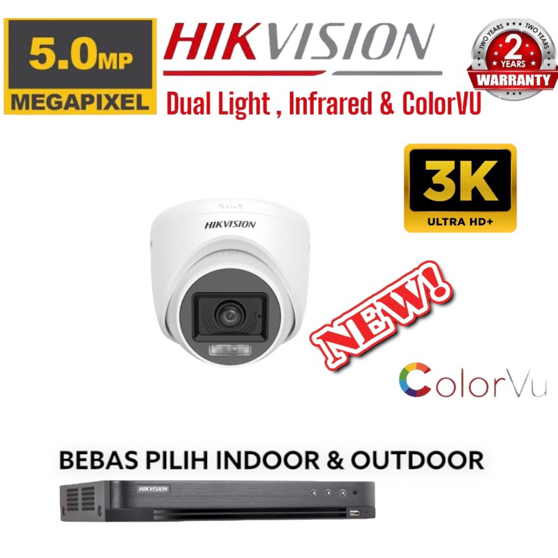 Jual PAKET KAMERA CCTV 5 MP HIKVISION 1 CAMERA DUAL LIGHT COLORVU