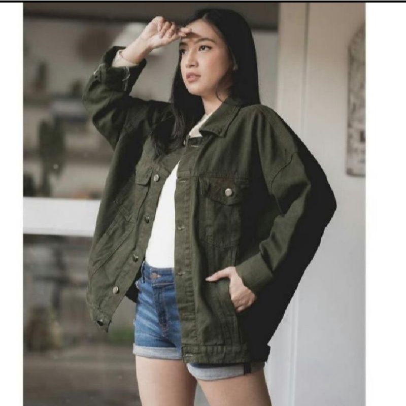 Jual Jaket Zara Jeans Oversized Jacket Lepis Wanita Warna Army Fit