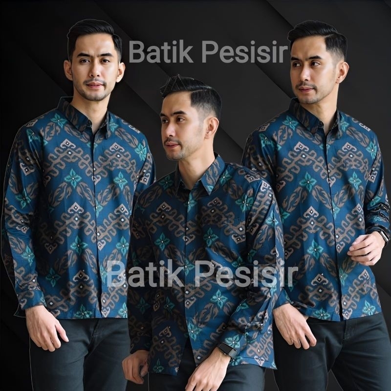 Jual Kemeja Batik Pria Modern Lengan Panjang Casual Modis Slim Fit