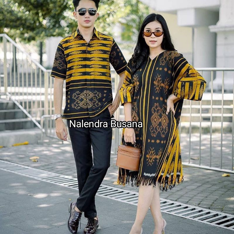 Jual Ready Stock Set Couple Baju Tenun Dress Tenun Kemeja Tenun Baju