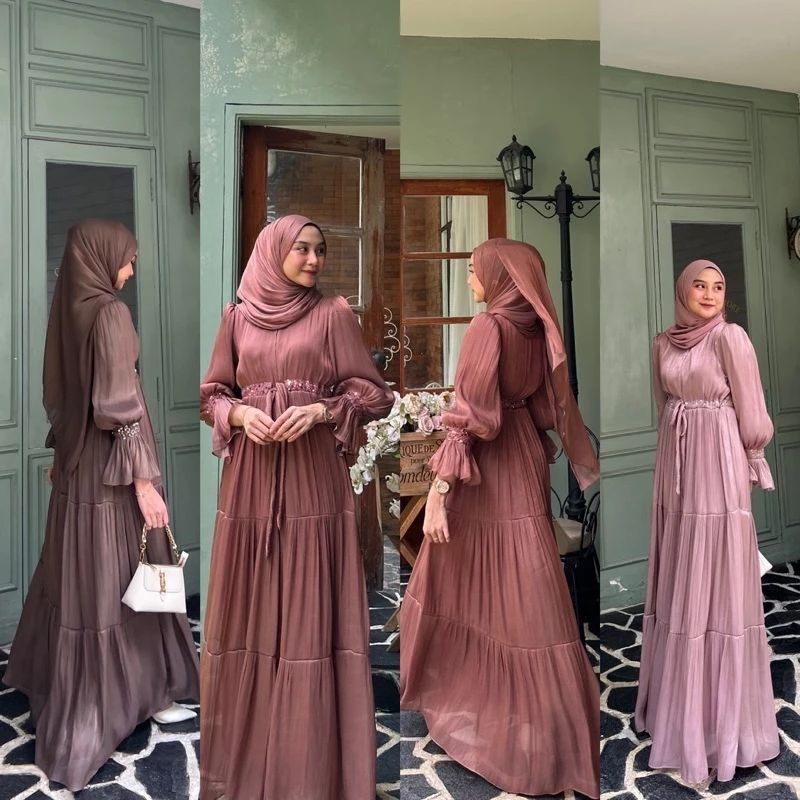 Jual MAHIRA DRESS SHIMMER GAUN PESTA KEKINIAN TILLE MIX PAYET BAJU