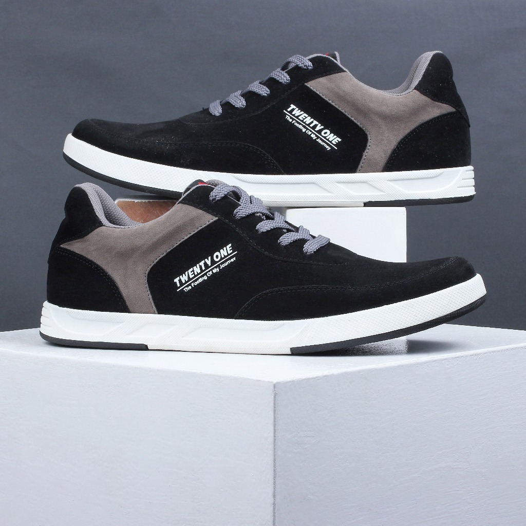 Jual Sepatu Pria Sneakers Casual Hitam Combinasi Abu Ns Shopee