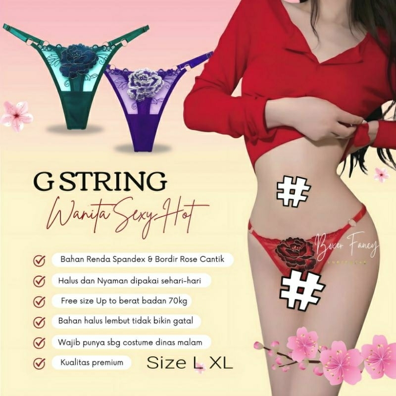 Jual Premium G String Wanita Sexy Hot Celana Dalam Bordir Transparan
