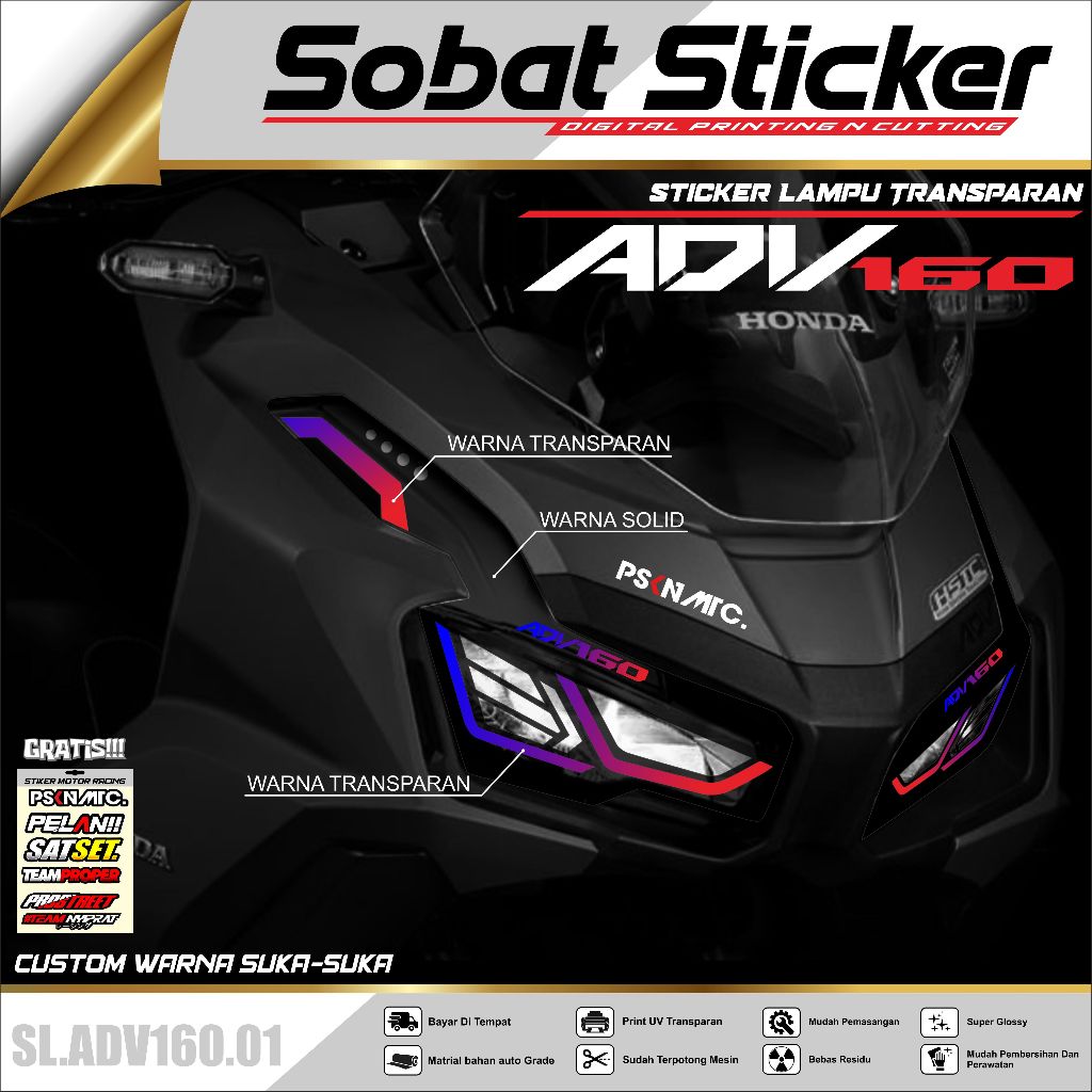 Jual Stiker Lampu ADV 160 Variasi Lampu Alis UV Transparan Motor