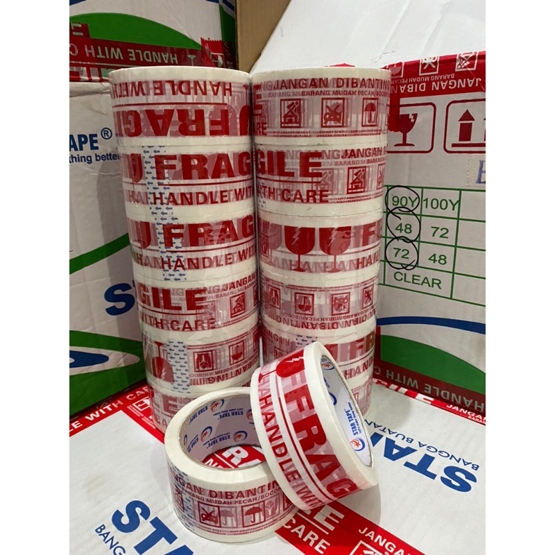 Jual LAKBAN FRAGILE PER PCS 48 MM X 90 YARD STAR TAPE Shopee Indonesia