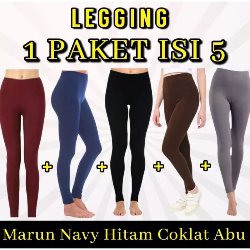 Jual PAKET HEMAT 5 PCS Celana Legging Wanita Dewasa Legging Wanita