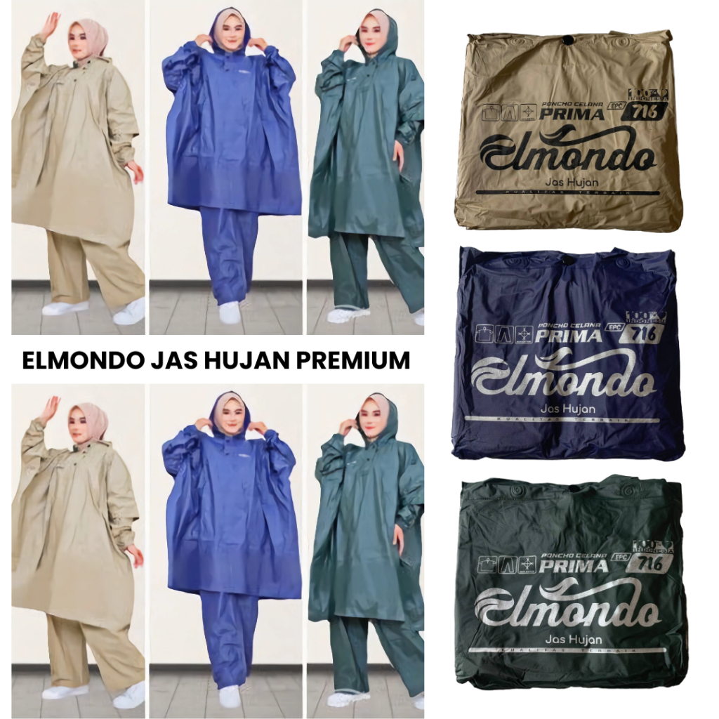 Jual Jas Hujan Pria Wanita Elmondo Setelan Celana Ponco Lengan Tebal