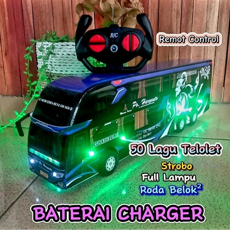 Jual Miniatur Bus Telolet Basuri Remot Strobo Bis Mainan Haryanto