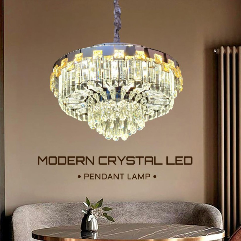 Jual Lampu Hias Gantung Mewah Premium Kristal Asli Ori Clear Brown