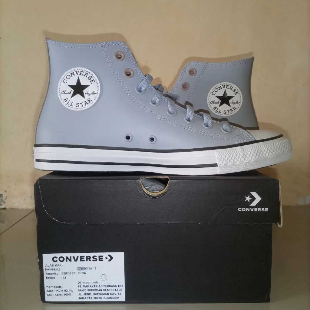 Jual Sepatu Sneakers Converse CTAS HI LEATHER KULIT Heirloom Silver