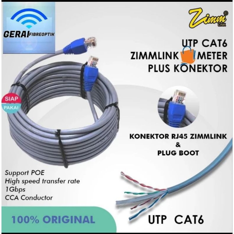 Jual Kabel LAN Cat 6 UTP Indoor Zimmlink Panjang 30meter Siap Pakai