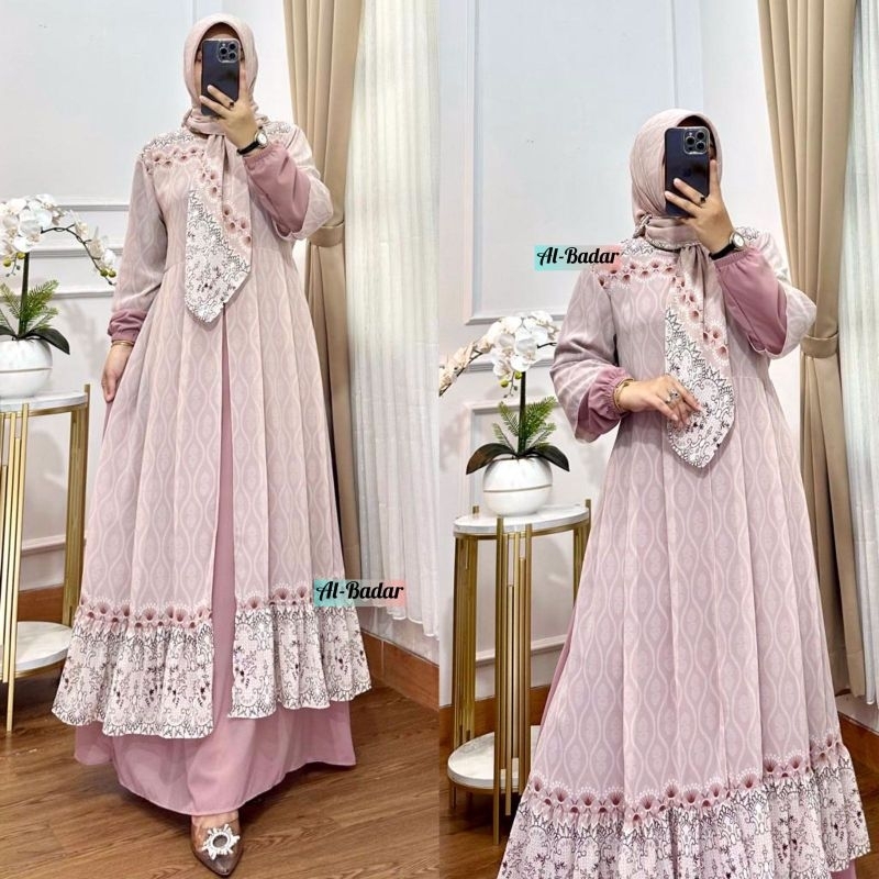 Jual BISA COD GAMIS CERUTY MOTIF ETNIK PLUS HIJAB SEGI EMPAT MODEL