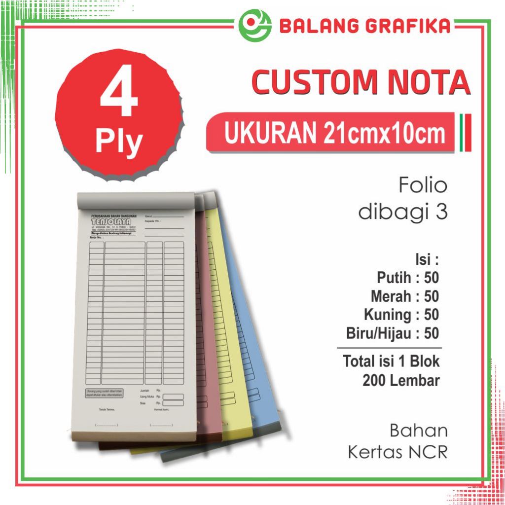 Jual Nota Custom Faktur Surat Jalan Kwitansi Bon Toko Laundry Ukuran