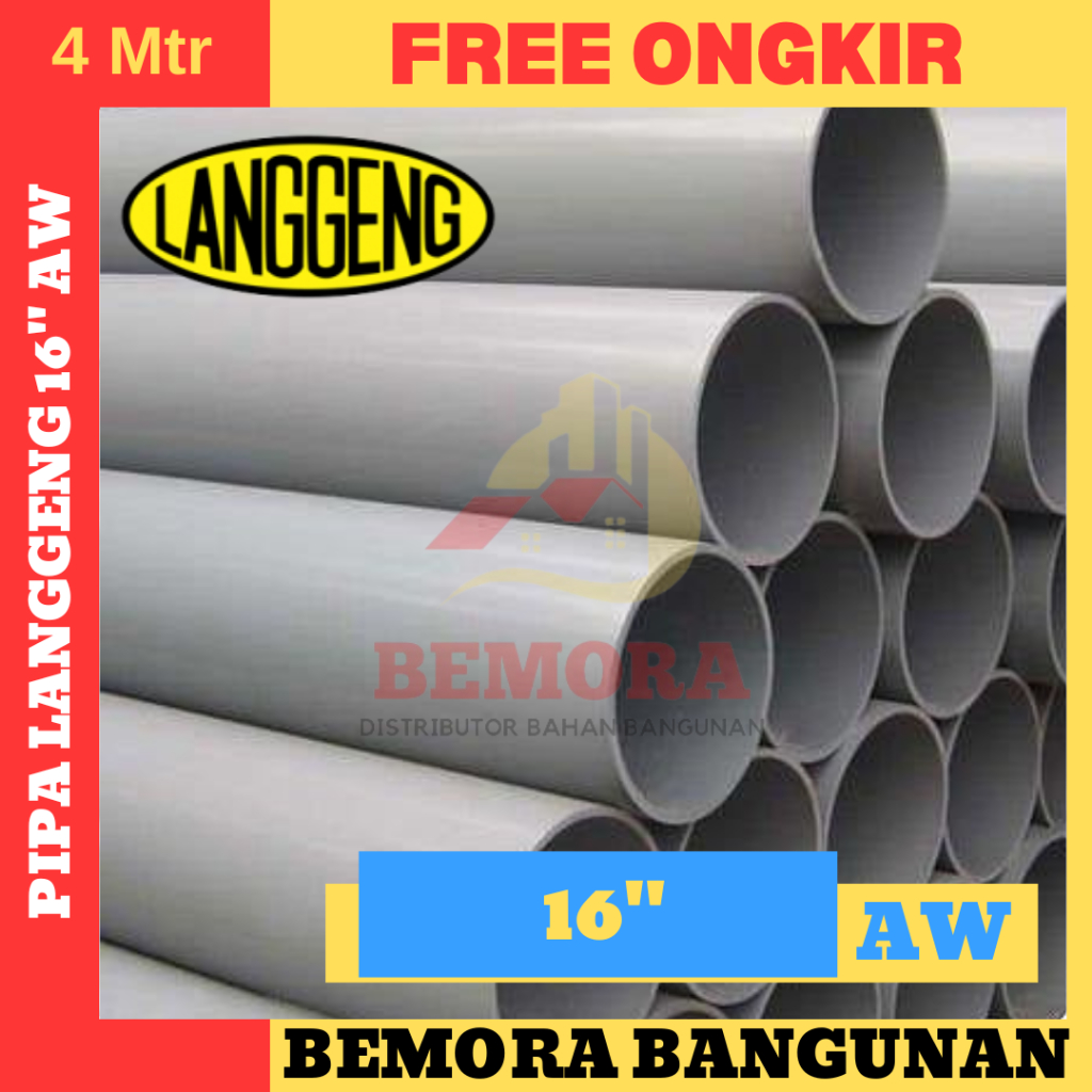 Jual Pipa Pvc Warna Abu Merek Langgeng 16 Inch Tipe AW Harga Grosir