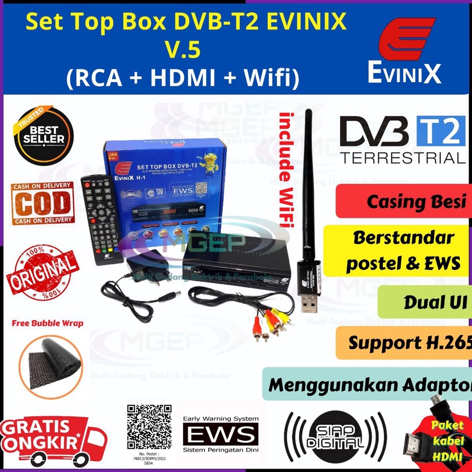 Jual Set Top Box Evinix H1 New H265 DVB T2 Digital Standar Postel SNI