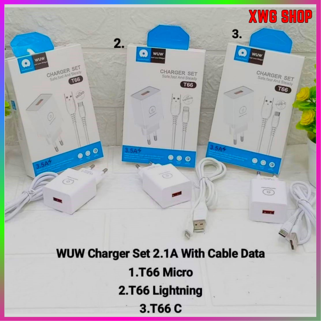 Jual WUW Charger Set 2 1A With Cable Data T66 Micro T66L Lightning