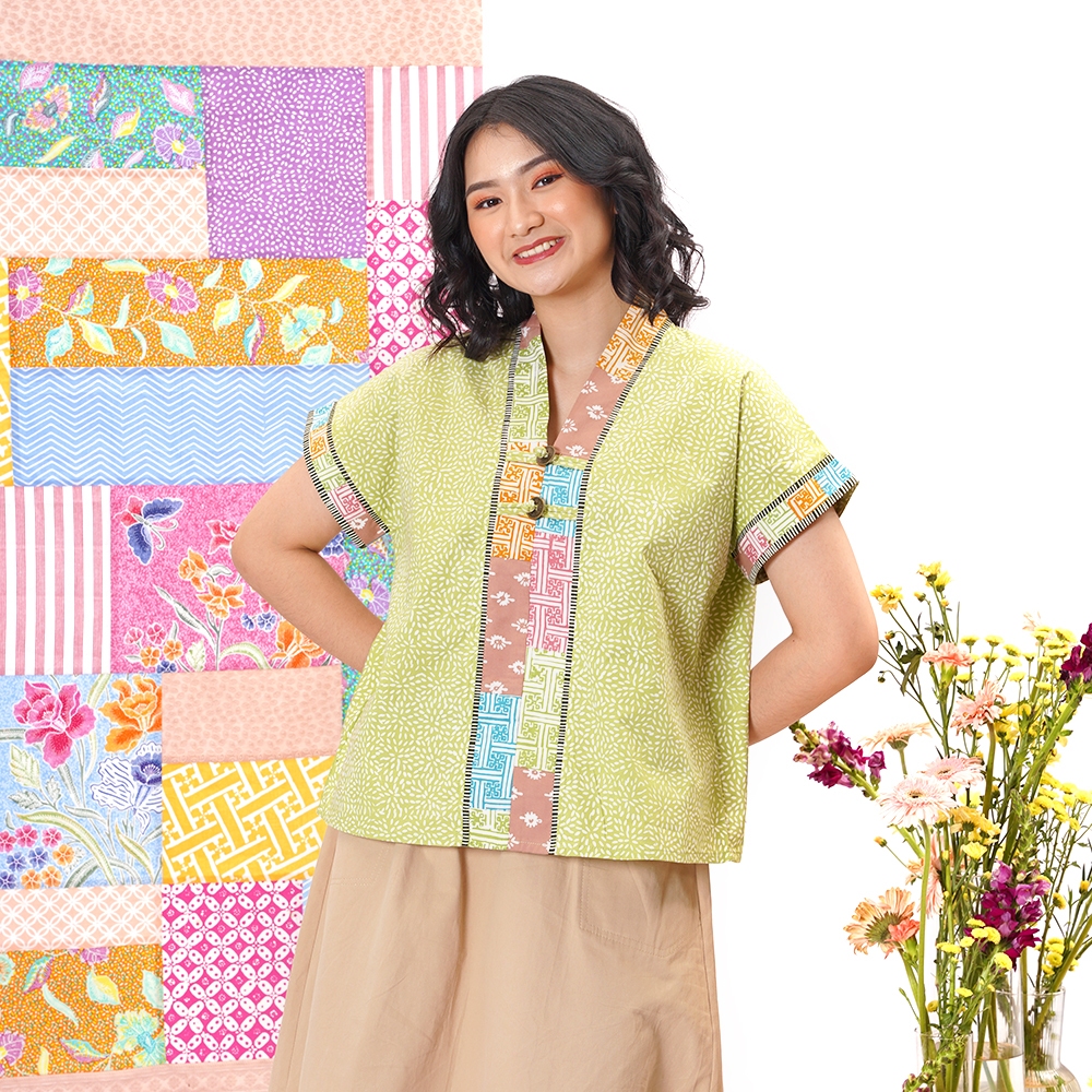 Jual NONA RARA Dhini Green PART Of Bloom PART0142 Blus Kasual Batik