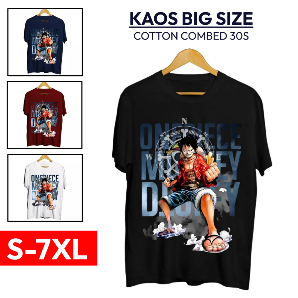 Jual Kaos One Piece Luffy Jumbo Big Size Cotton Combed S Ukuran S M L