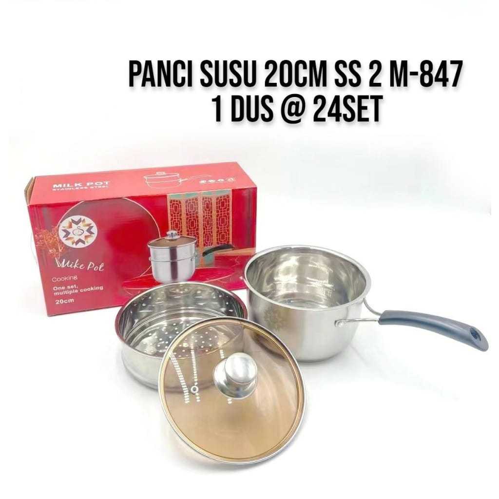 Jual Panci Steamer Tutup Kaca Panci Susu 20CM SS 2 Milk Pot Tebal