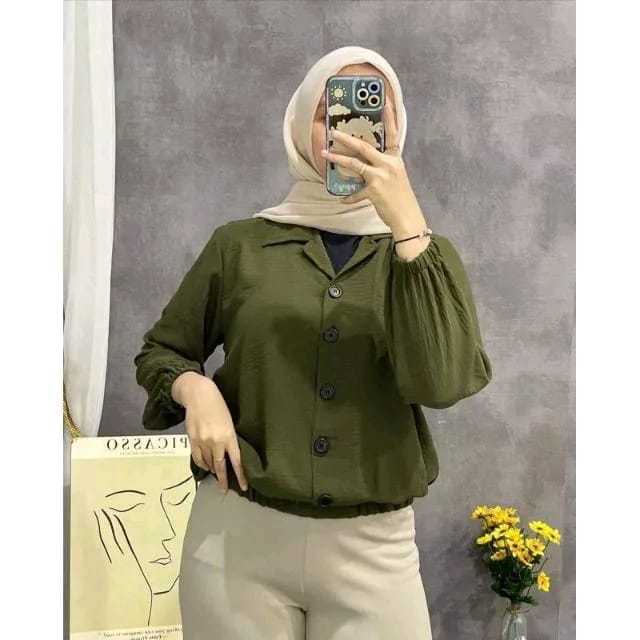 Jual Atasan Kemeja Wanita Blouse Bahan Crinkle Airflow Kemeja Wanita