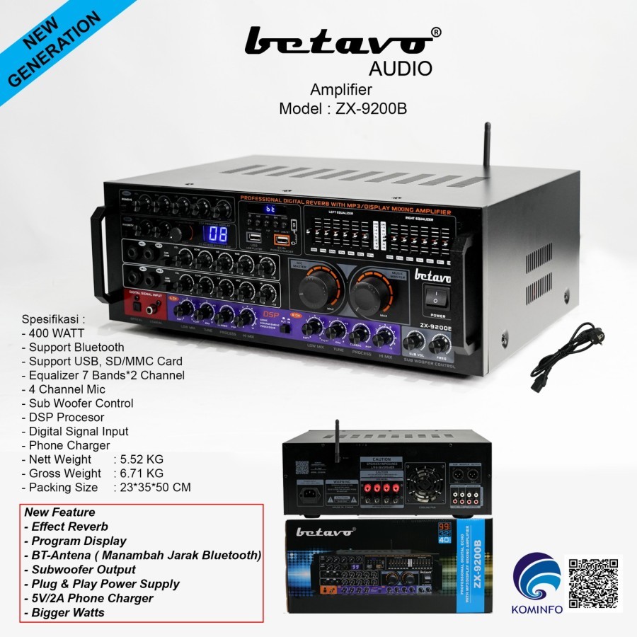 Jual Power Ampli Karaoke Betavo Zx 9200B 2nd Generation 400 Watt