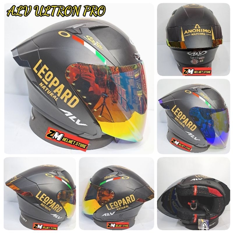 Jual Helm Alv Ultron Pro Solid Black Doft Paket Ganteng Leopard Half