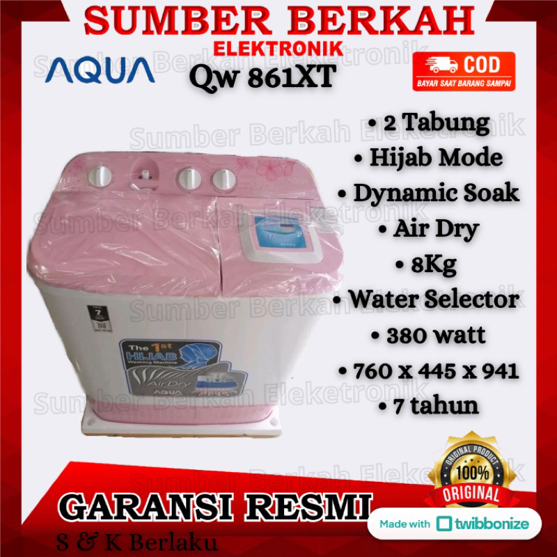 Jual Mesin Cuci 8kg Aqua 2 Tabung Qw 861 Xt Hijab Mode 861xt Promo