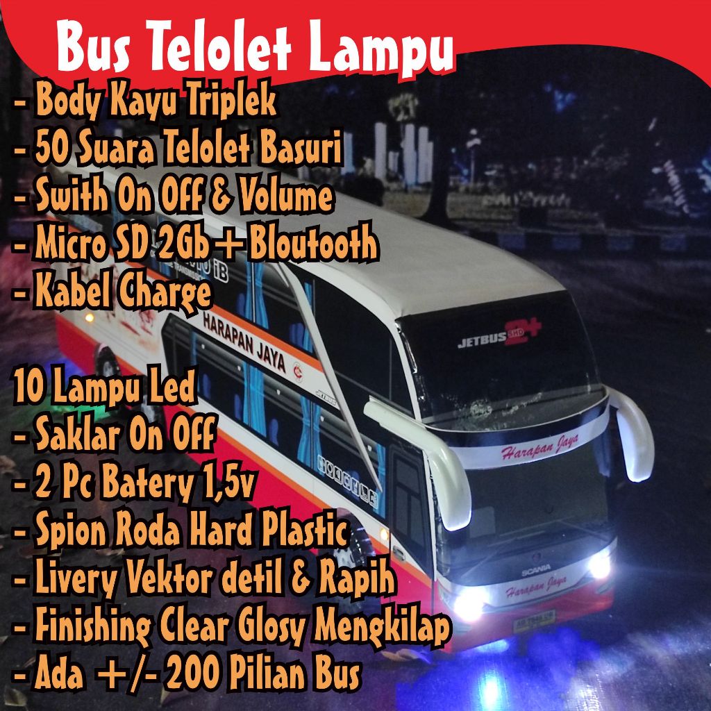 Jual Indobus Miniatur Bus Bis Harapan Jaya Double Decker Lampu Shopee