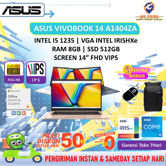 Jual ASUS VIVOBOOK 14 A1404ZA INTEL I5 1235 RAM 8GB SSD 512GB Full HD