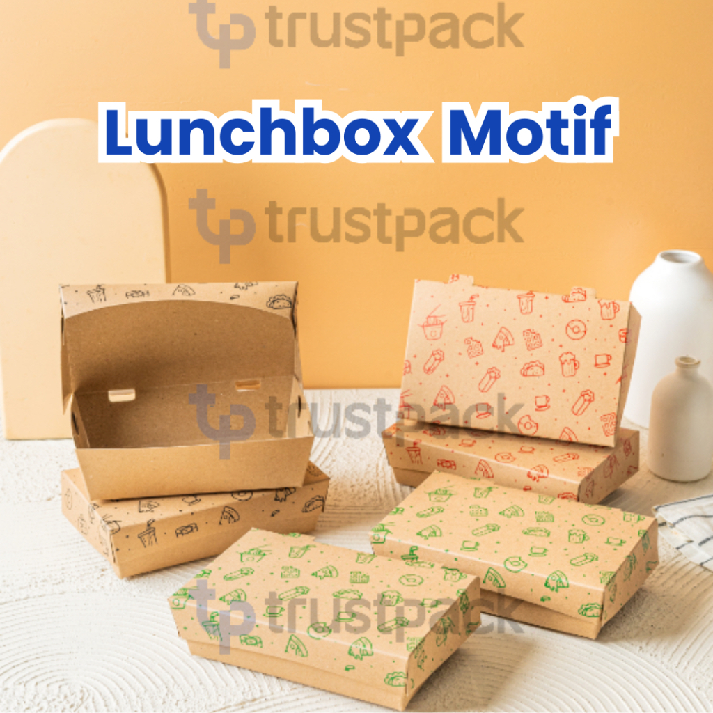 Jual PAPER LUNCH BOX MOTIF LAMINASI KRAFT KOTAK TAKEAWAY EKONOMIS SIZE