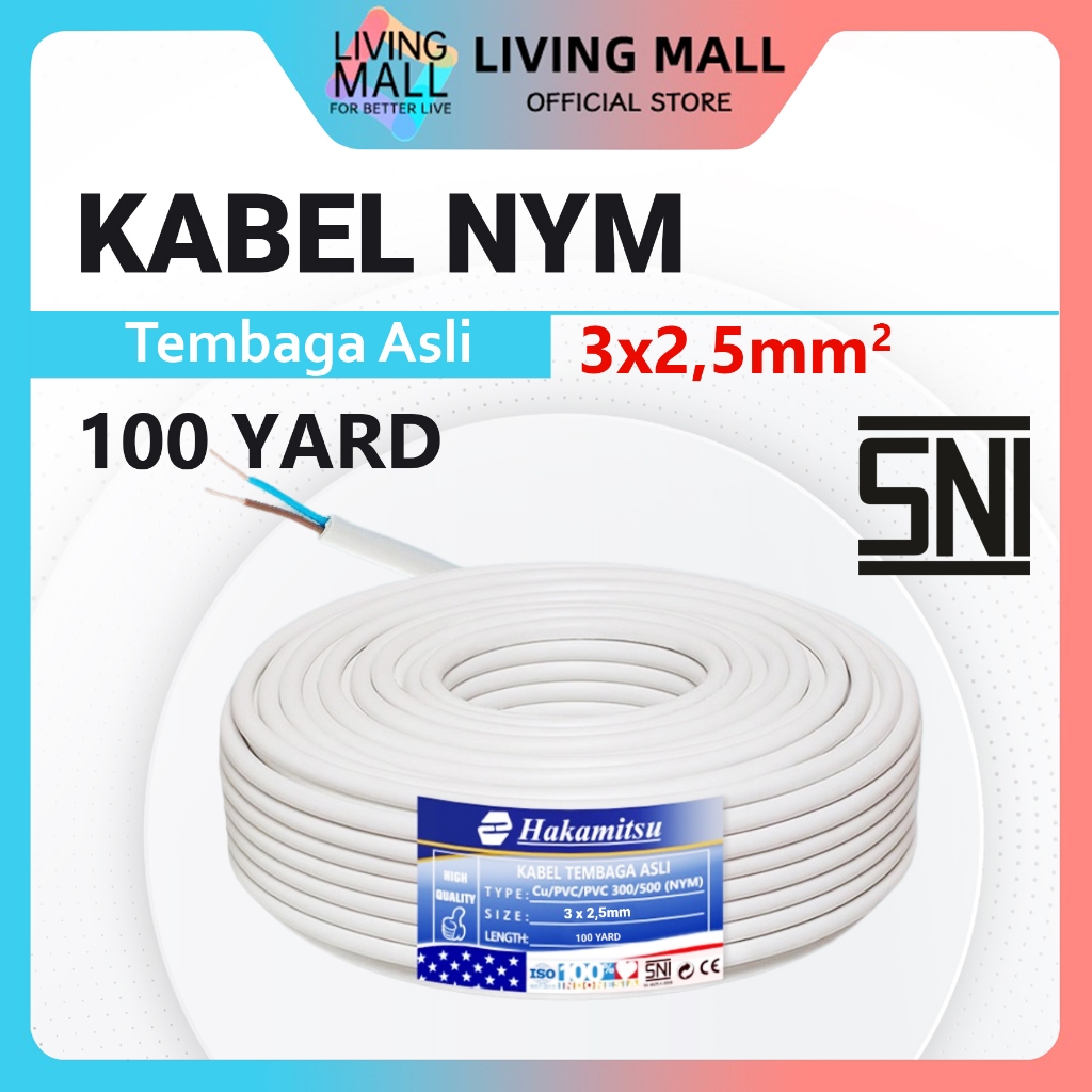 Jual Kabel Listrik NYM 3 X 2 5mm 100 Yard Kabel Tembaga Murni PVC SNI