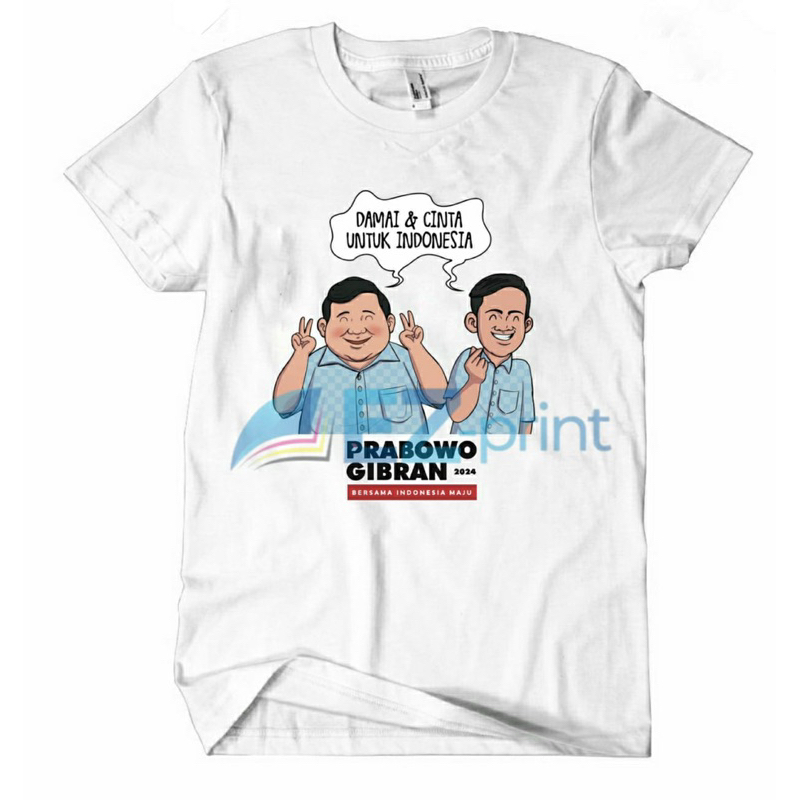 Jual Kaos Baju Karikatur Kemeja Kotak Biru Prabowo Gibran Cinta Dan