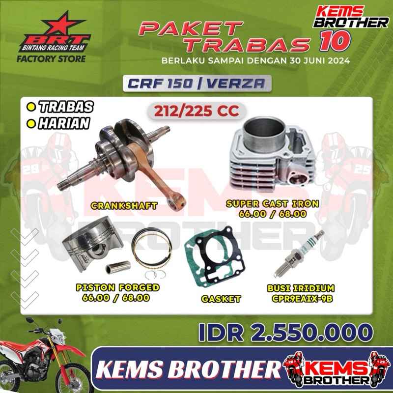 Jual PAKET BRT CRF150 VERZA TRABAS 10 BOREUP 212CC 225CC ORIGINAL BRT