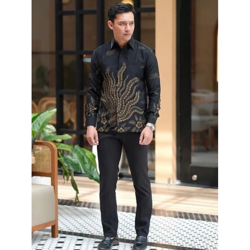 Jual Kemeja Batik Pria Lengan Panjang Hitam Katun Prima C Shopee