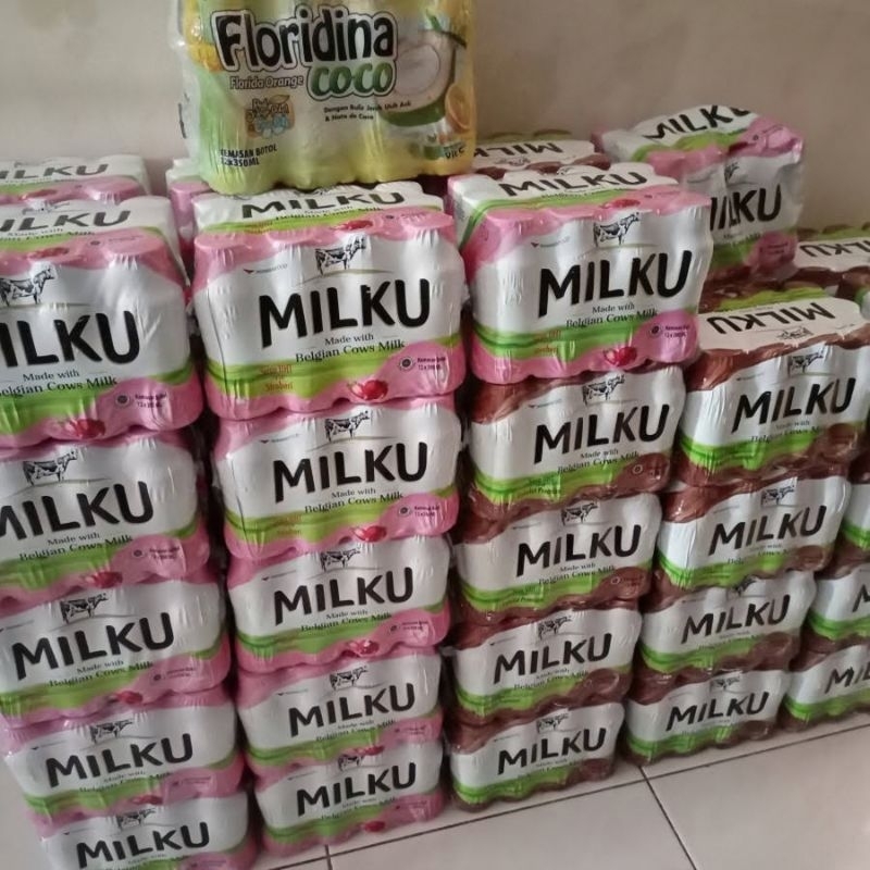 Jual MILKU Susu UHT Belgian Cows Milk Cokelat Strawberry Original Putih