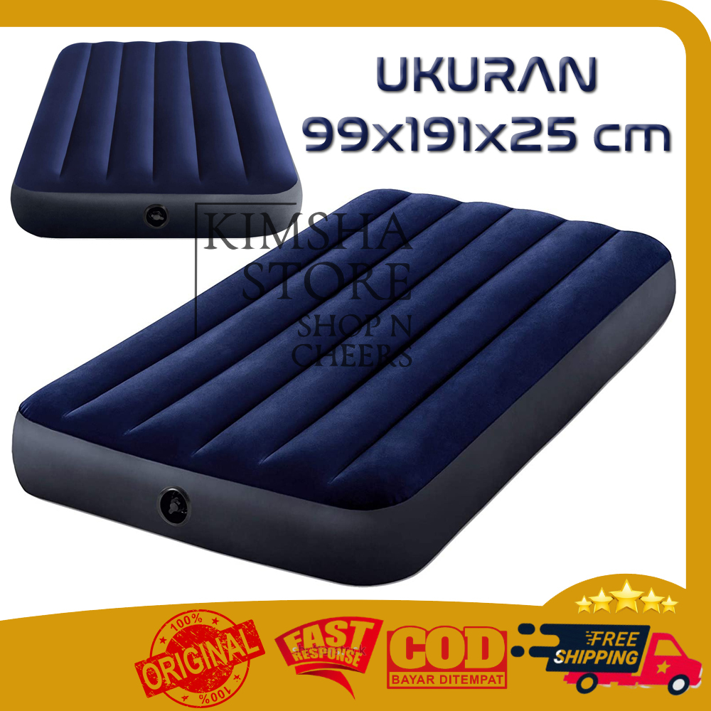 Jual Intex Dura Beam Twin Biru Fiber Matras Kasur Ranjang Angin Pompa