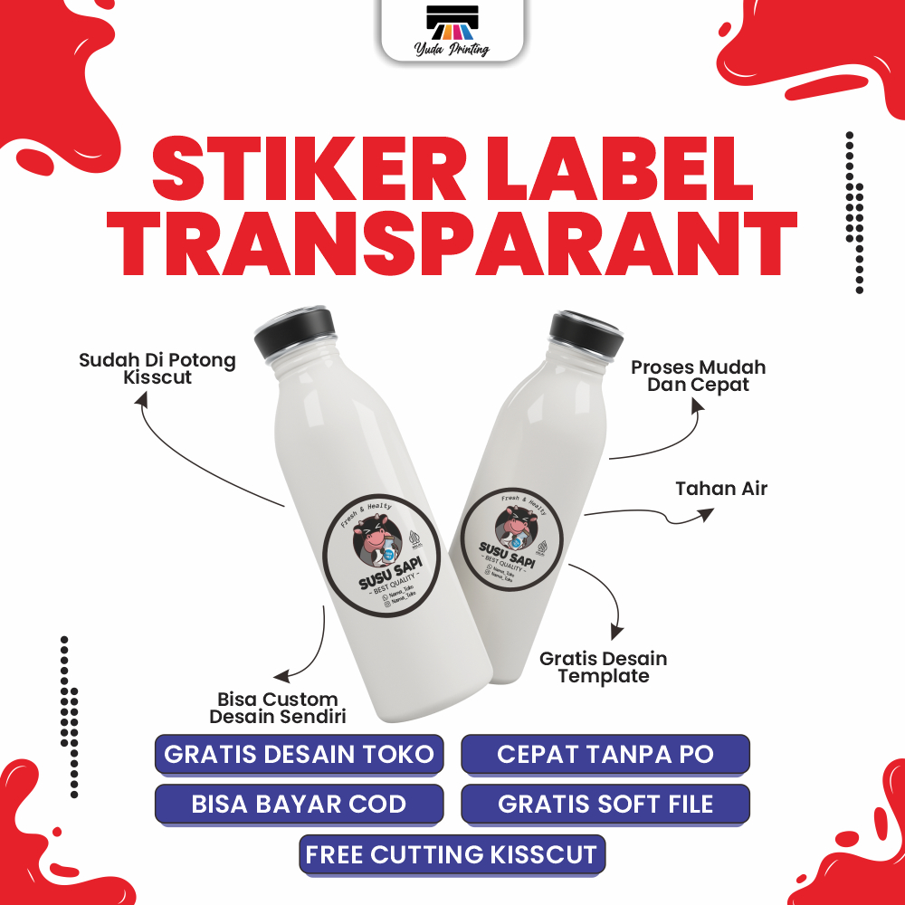 Jual Cetak Sticker Label Transparan Vynil Anti Air Label Stiker Botol