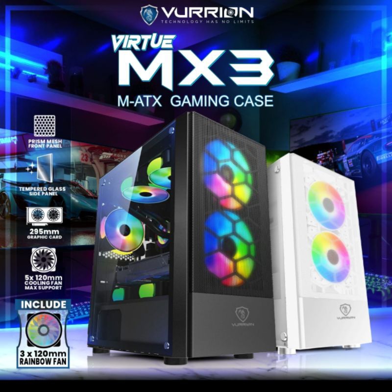 Jual Casing Gaming Vurrion Virtue MX3 Tempered Glass MATX 3 Fan RGB