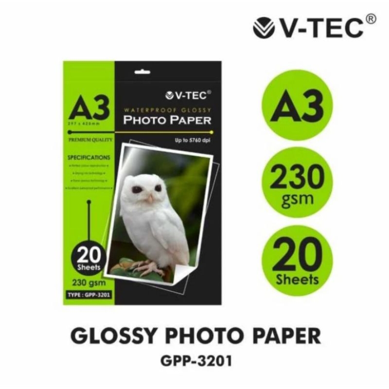 Jual Kertas Foto Glossy Photo Paper A3 230gsm Vtec 20 Lembar Shopee