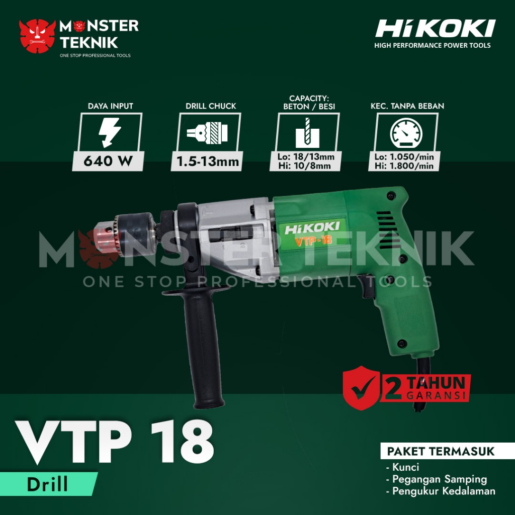 Jual Mesin Bor Beton 2 Speed 18mm Impact Drill Hitachi VTP 18 Hikoki