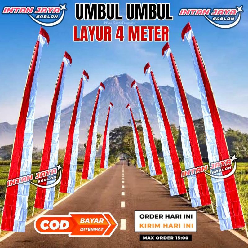 Jual UMBUL UMBUL MERAH PUTIH PANJANG 4 METER BENDERA UMBUL UMBUL LAYUR