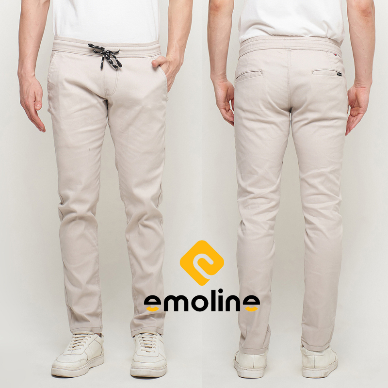 Jual EMOLINE Celana Chino Pria Long Pants Premium Pinggang Karet Krem