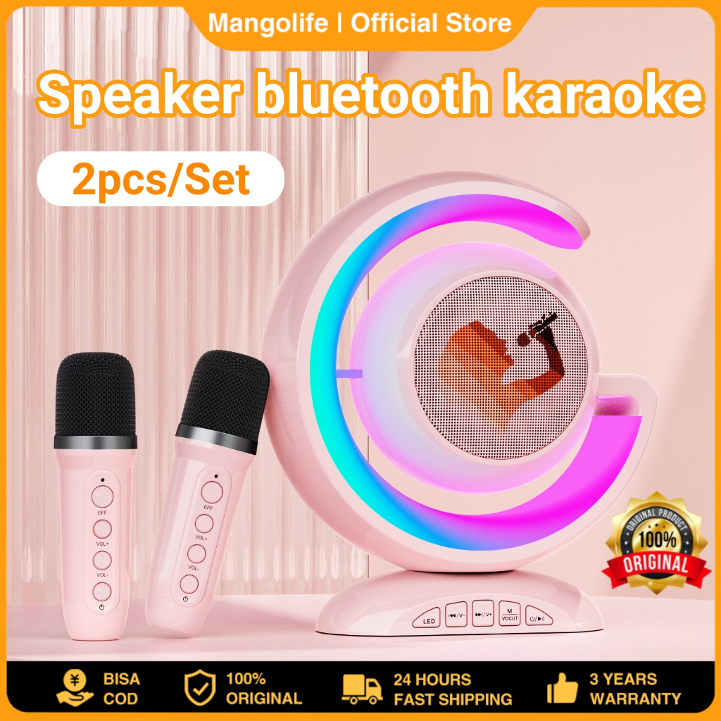 Jual COD Speaker Bluetooth Karaoke 2Mic Set Stereo 3D Speaker