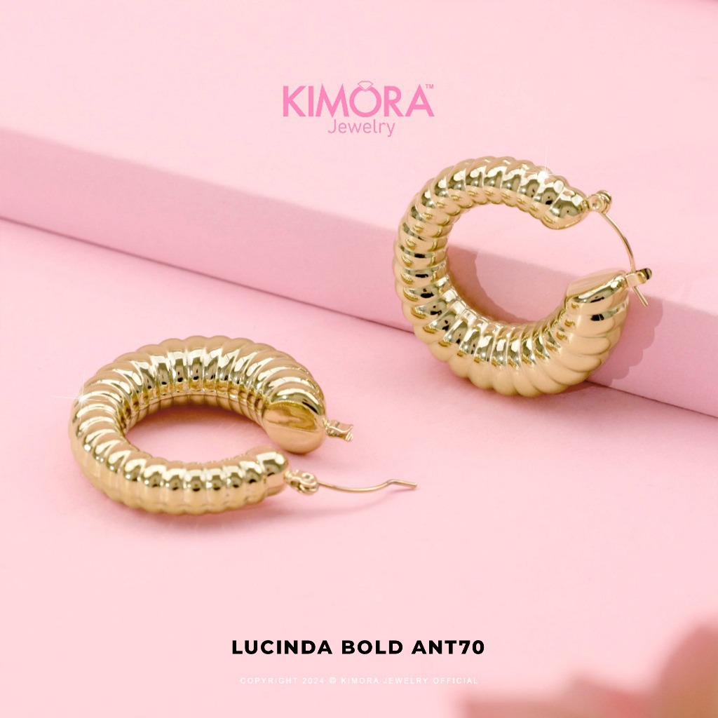 Jual Kimora Anting Hoop Titanium Wanita Lucinda Gold Plated 18k Ant63