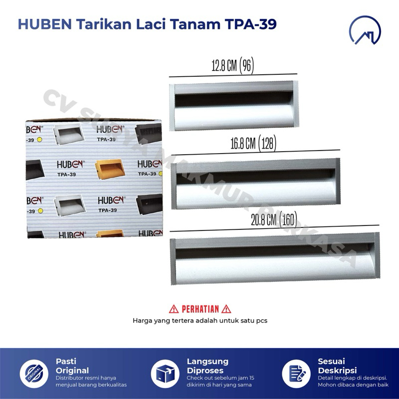 Jual HUBEN TPA 39 96 128 160 Handle Tanam Sliding Aluminium Anodize