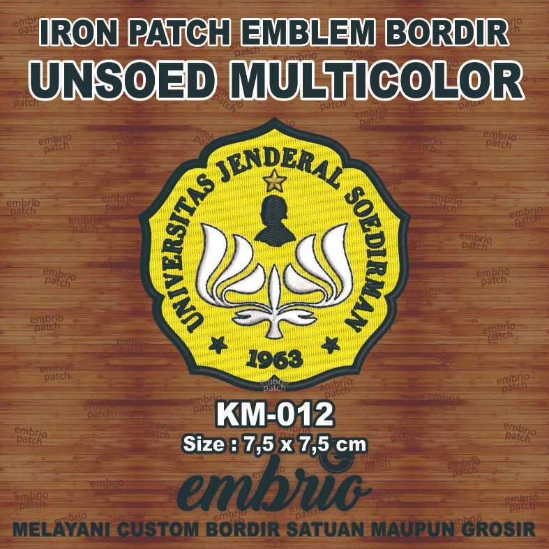 Jual KM 012 Patch Logo UNSOED Emblem Bordir Almamater Universitas