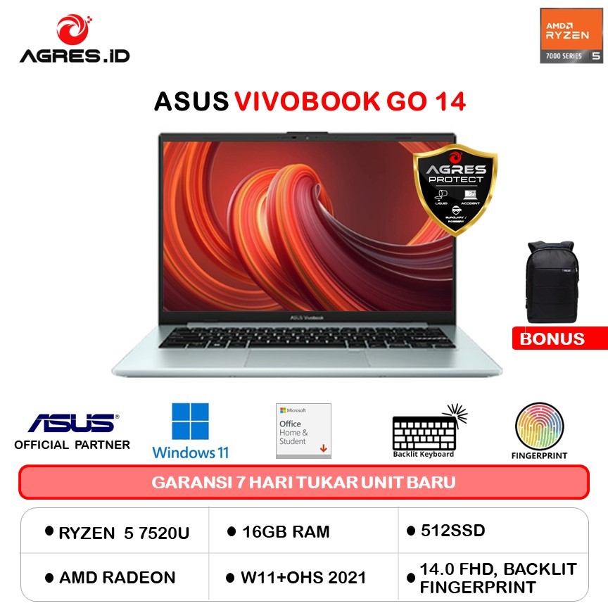 Jual ASUS VIVOBOOK GO 14 E1404FA RYZEN 5 7520U 16GB 512GB W11 OHS 14